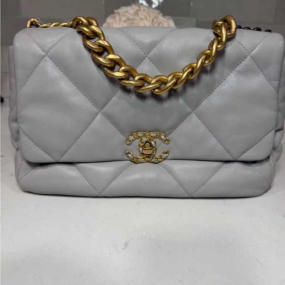 CHANEL Handbags - Chanel 19 Grey Two Tone Hardware Great Condition